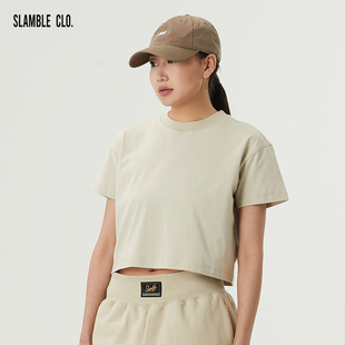 CLO.新款 纯色圆领上衣美式 夏季 女子短款 潮流 休闲运动短袖 SLAMBLE