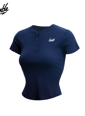 SLAMBLE女子运动亨利领优可丝短袖T恤修身显瘦凉感冰皮高弹