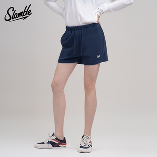 SLAMBLE女士运动休闲短裤毛圈轮廓抽绳宽松透气吸汗显高夏季新款