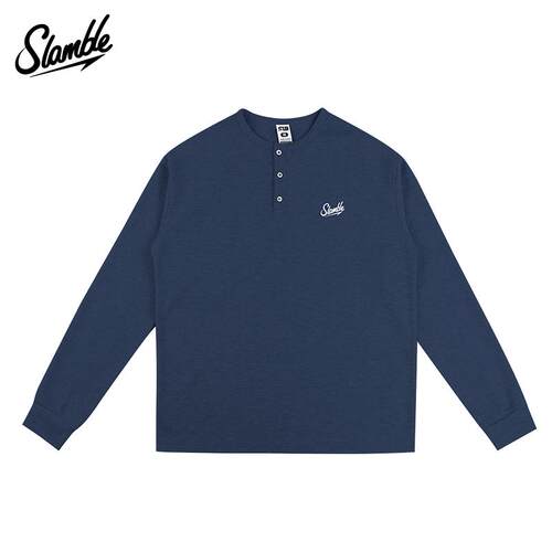slamble华夫格亨利领长袖T恤