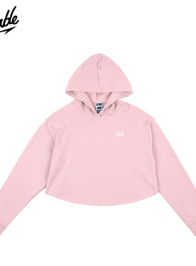 SLAMBLE秋季新款美式辣妹连帽纯色卫衣女短款运动休闲帽衫上衣潮