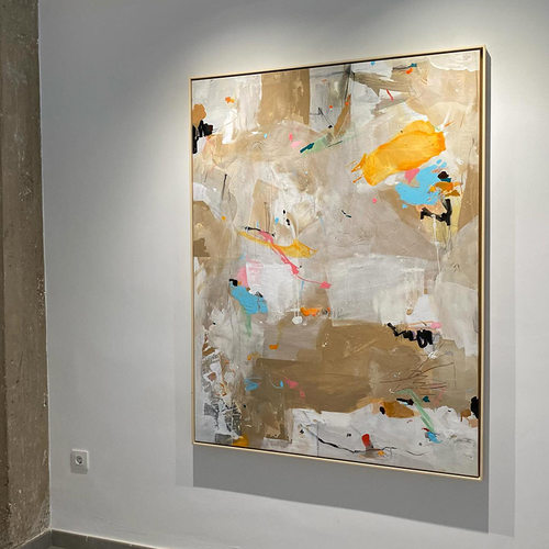 法式中古奶油风抽象纯手绘油画客厅沙发后装饰画艺术餐厅玄关挂画