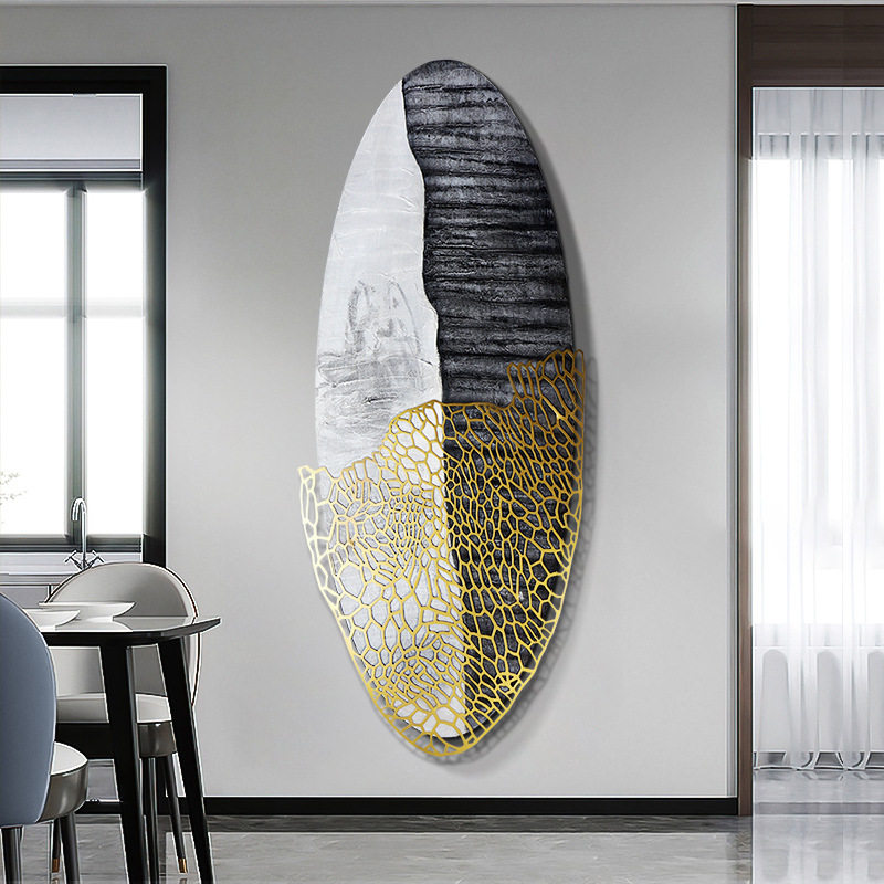 玄关装饰画手绘肌理金属实物画走廊过道酒店样板房轻奢简约装置画