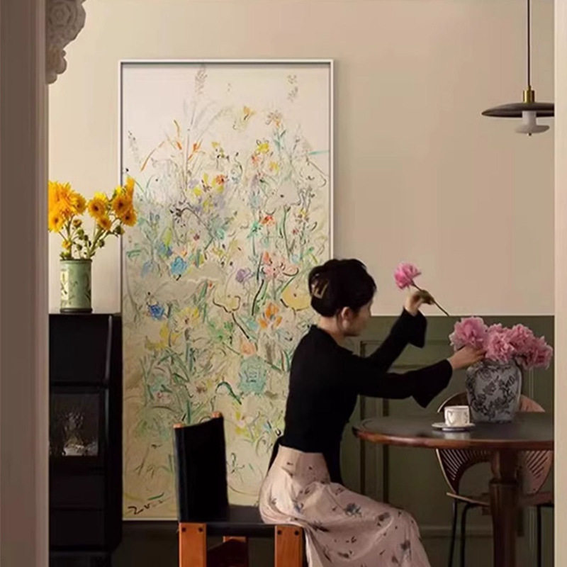 春和花野现代简约奶油风玄关装饰画别墅餐厅艺术挂画清新花卉画