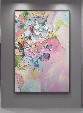 抽象绿色手绘油画酒店民宿玄关装饰画手工彩绘画轻奢肌理客厅挂画