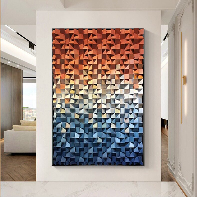 后现代样板房酒店玄关装饰画木头装置艺术挂画走廊工艺落地实物画