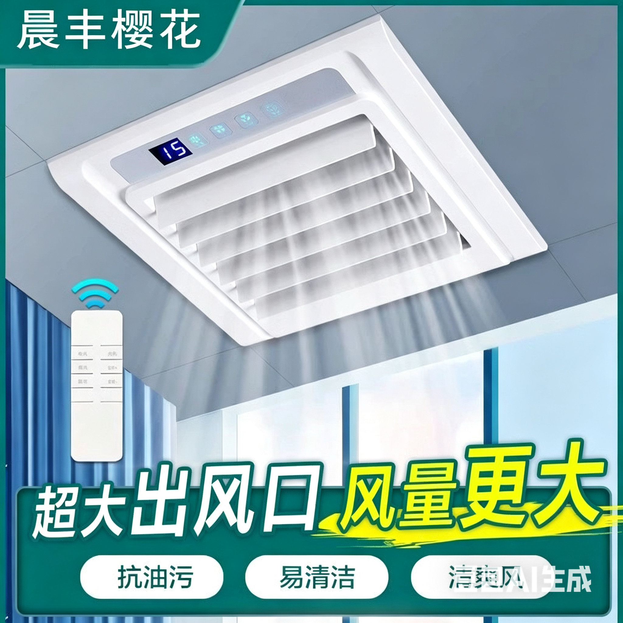 凉霸厨房照明二合一嵌入式电风扇集成吊顶吸顶冷风机30&times;30