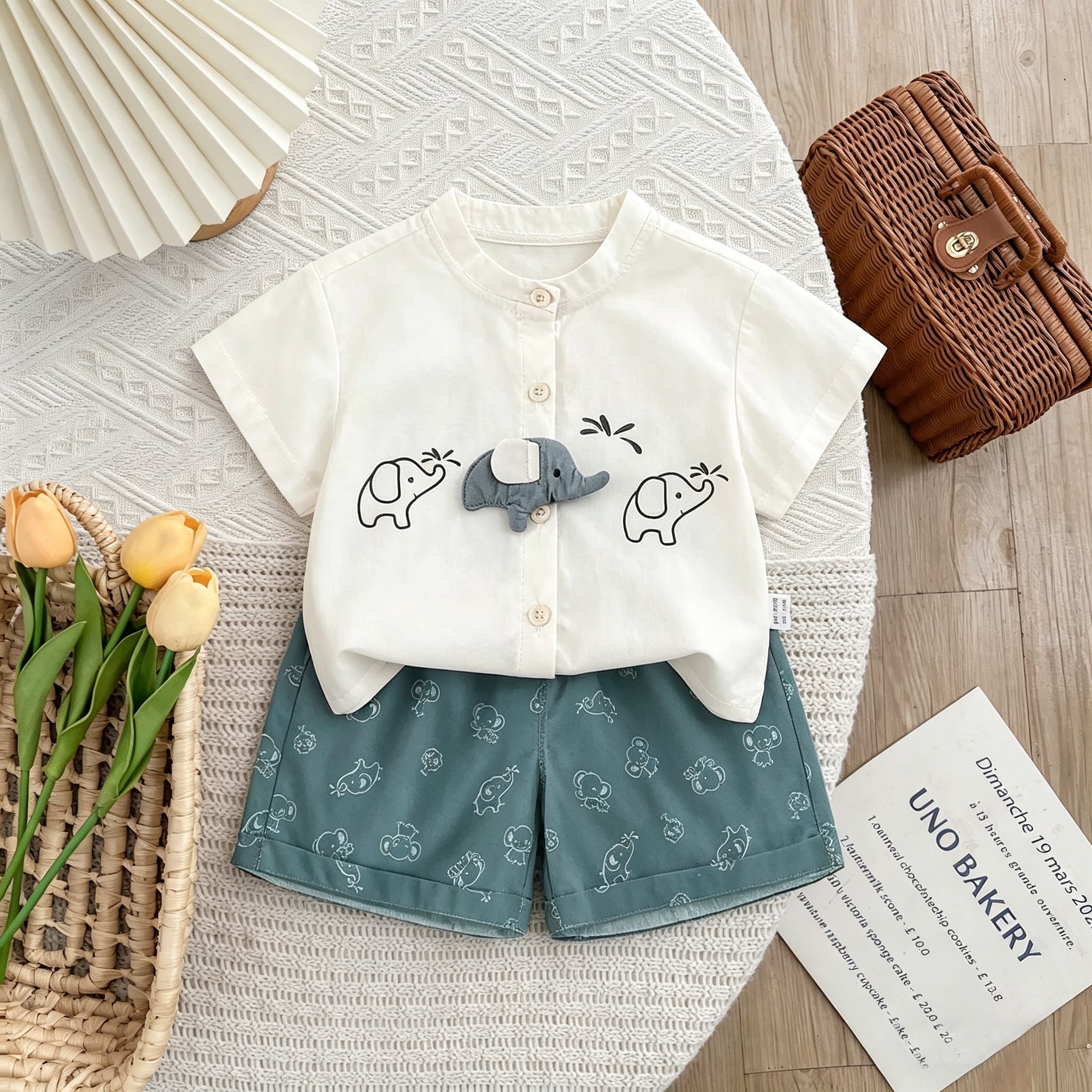 纯棉男童套装夏季2026新款男宝宝衬衫休闲短裤夏天薄款衣服两件套