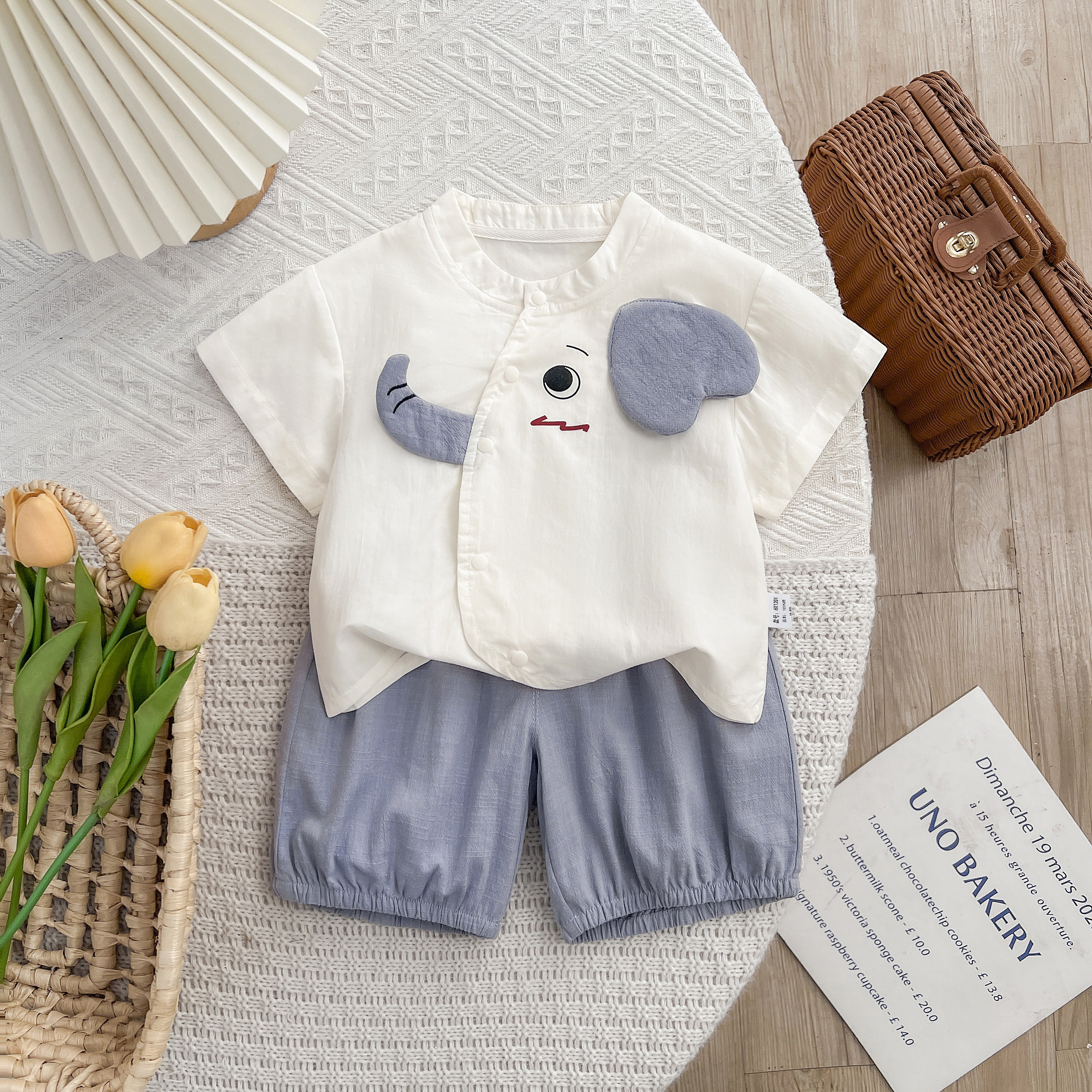 纯棉男童套装夏季婴儿洋气衣服男宝宝帅气短袖衬衫短裤两件套透气