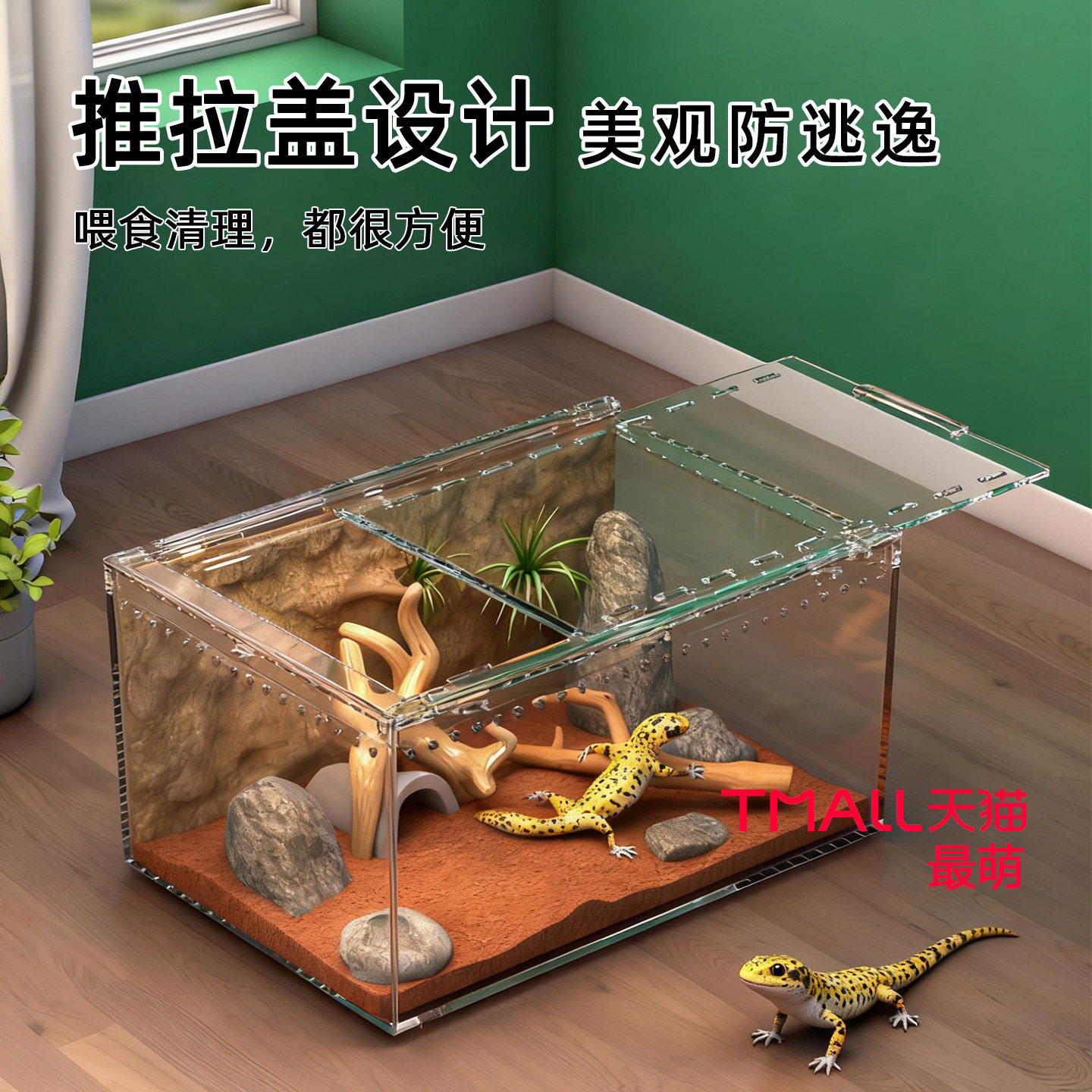 爬虫生态雨林缸守宫睫角大麦虫面包虫蜥蜴蜘蛛角蛙树蛙水陆造景箱