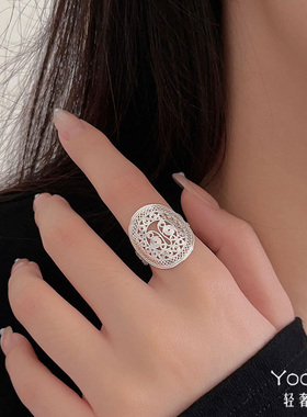 Yooper纯银镂空花蝴蝶戒指女925银轻奢中式古风个性百搭开口指环