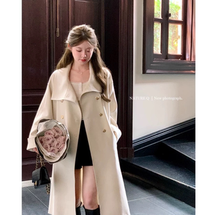 杨小卷 高智千金感系带收腰短款风衣白色外套女高级感长款大衣秋