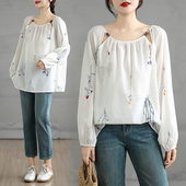 实拍2026早春女装 上衣 宽松慵懒风松弛感重工刺绣高端苎麻衬衫