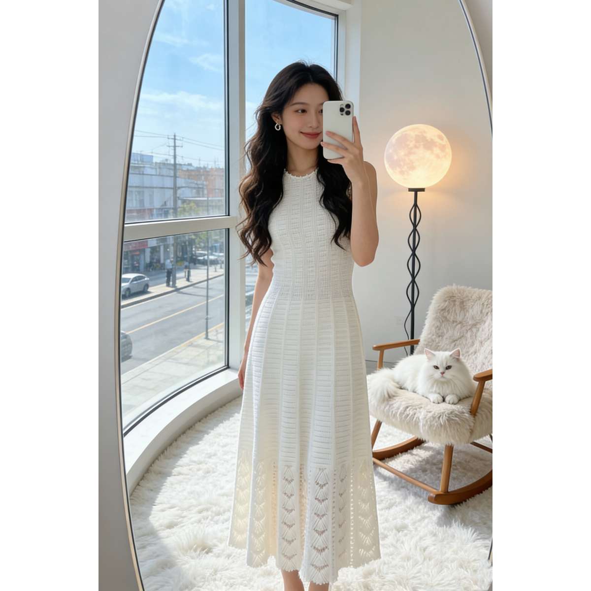 2026年夏季白色法式小香风无袖针织连衣裙女修身气质重工长裙子女