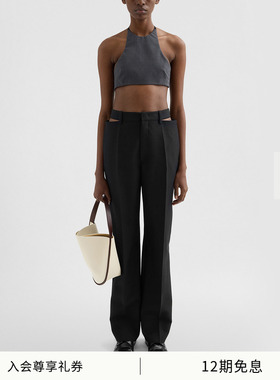 JILSANDER女士绵羊毛镂空腰带直筒长裤