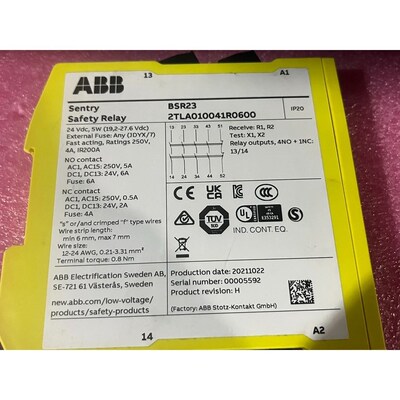 工程剩余2TLA010041R0600 ABB安全继电器 议价