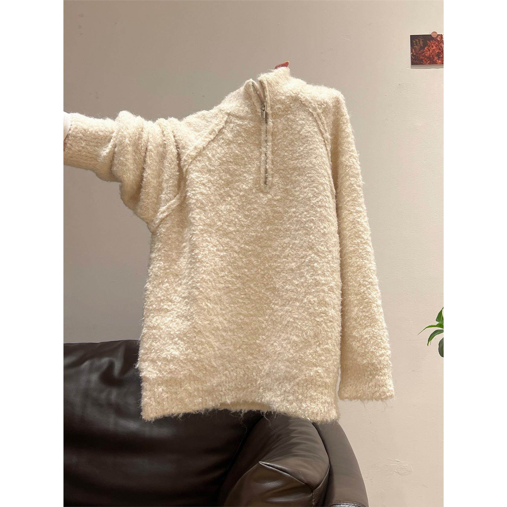 夏珍拉炼半高领加厚软糯毛衣女2025秋冬新款宽松慵懒感针织衫外套,个性定制/设计服务/DIY,棉服工装,淘宝优惠券,粉丝福利购,淘宝优惠卷