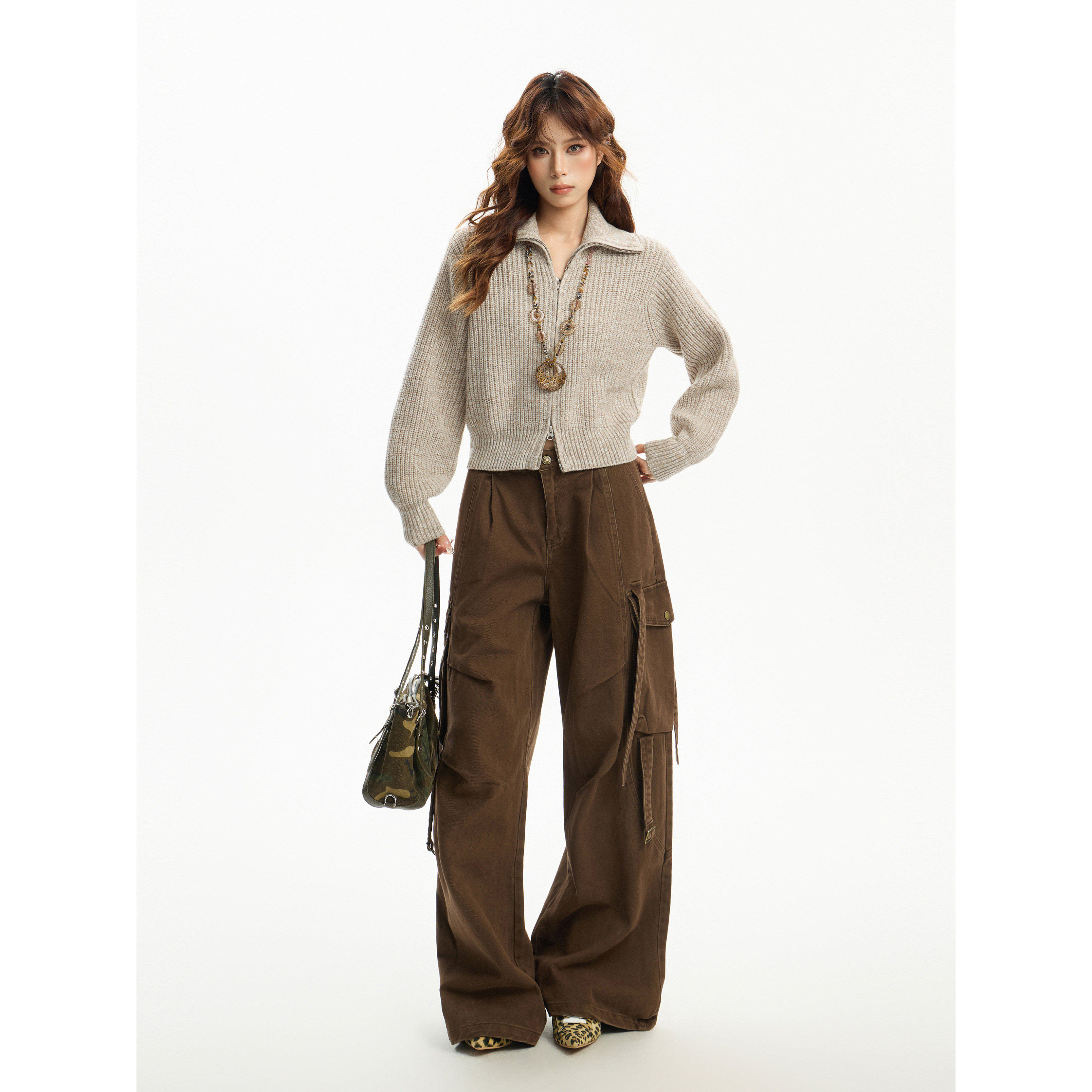 美式翻领双拉链毛衣针织外套女秋冬新款宽松显瘦高领短款开衫上衣,个性定制/设计服务/DIY,棉服工装,淘宝优惠券,粉丝福利购,淘宝优惠卷