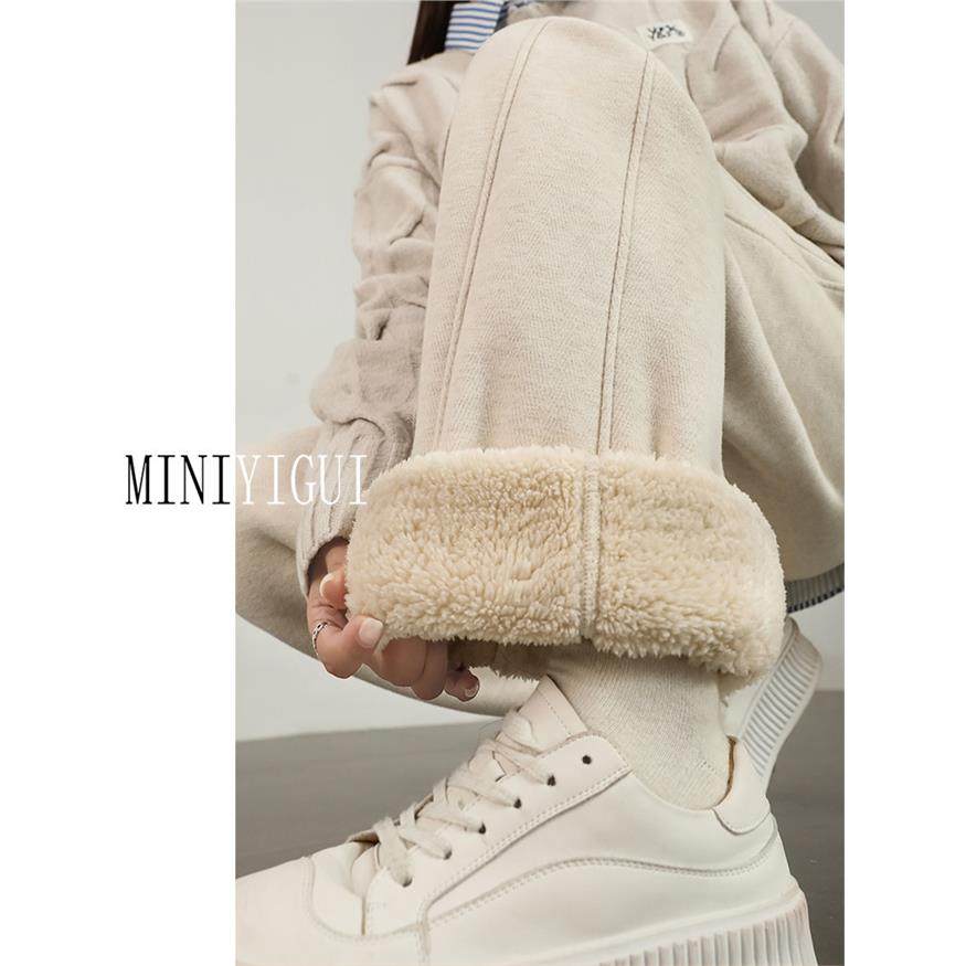 棉裤女款冬季2025新款白色阔腿裤女秋冬加厚羊羔绒直筒加绒卫裤yh