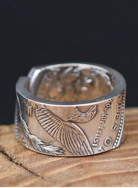 大拙手职人改制NW拼接美国摩根银币戒指纯银复古男潮硬币手工银饰