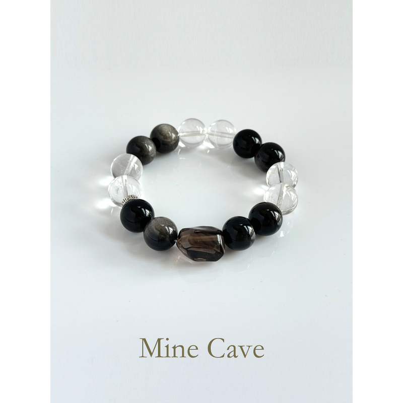 天然黑曜石手链本命年白水晶手串