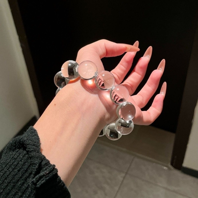 天然白水晶牛鼻孔手串净体双A圆珠手链原矿老料百搭时尚男女款