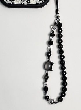 原创手机链挂链黑色猫咪手机挂绳挂手腕高级挂件ccd相机手机挂链