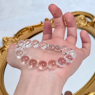 巴西天然双A全净体白水晶牛鼻孔手串银万能扣头手链全净体男女款