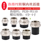 63变径2寸1.5寸1.2寸1寸6分4分 热熔PE转内丝铜活接pe25