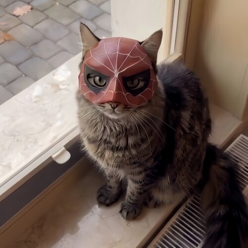 搞笑猫咪面具红色蜘蛛风格猫咪头型适用万圣节圣诞节派对宠物面具