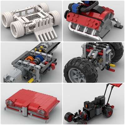 定制积木玩具4速全轮驱动变速箱ATV越野车V8发动机福特Edsel车头