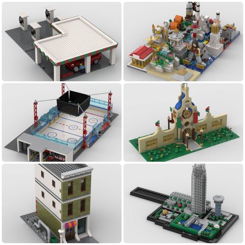 定制积木创意设计玩具天际线公寓冰淇淋店城市冰球场维修站大门