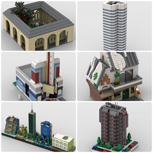 定制积木创意设计建筑幻想天际线咖啡厅50年代电影院摩天大楼庭院