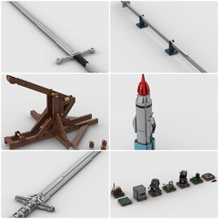 定制积木创意设计玩具武士刀纳西尔圣剑武器剑投石车雷鸟防空导弹