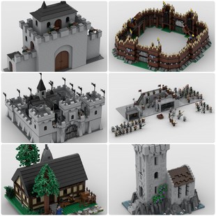 定制积木创意设计儿童拼装玩具城门之战城堡栅栏城堡大门箭塔农舍