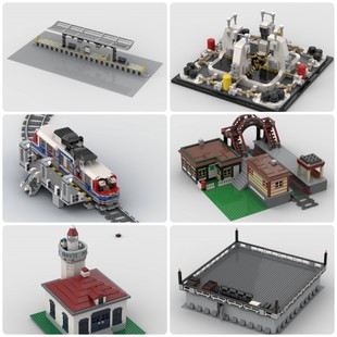 定制积木城市贵宾车灯塔直升机升降平台台土星五号发射平台火车站