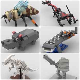 定制积木创意设计儿童玩具蜜蜂副栉龙化石雕塑鲸鲨河马奥斯尼尔龙