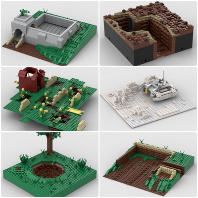 定制积木创意设计玩具场景二战战场一战战壕高炮掩体坦克碉堡弹坑