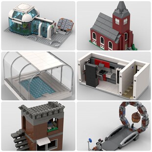 定制积木创意设计儿童玩具室内游泳池建筑厨房月球狗舍去取坚果