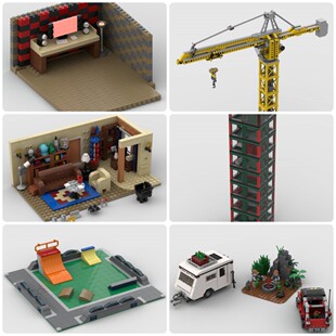 定制积木创意设计新款儿童玩具游戏室露营地塔吊滑板运动场辛烷塔