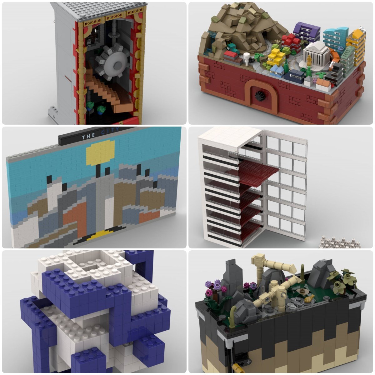 定制积木恶魔城立方体钟楼城市像素画铁路竹制研磨泉水人仔抽屉