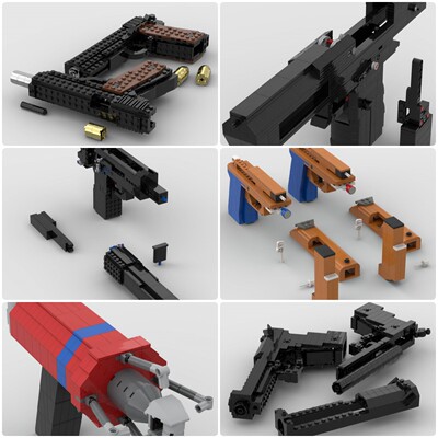 定制积木玩具MAC-11冲锋枪沙漠之鹰双手枪贝雷塔92FS手枪扫射枪