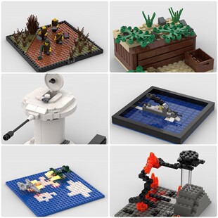 定制积木直升机混战驱逐舰雪地炮台战壕缠斗喷火大战BF109越战