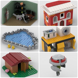 定制积木创意设计新款儿童玩具自助洗衣店泳池花园棚屋狗窝建筑