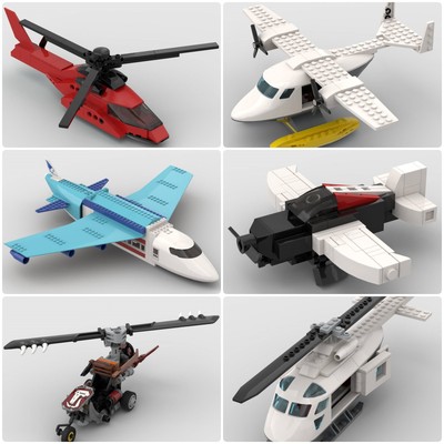 定制积木创意设计新款儿童拼装玩具旋翼飞机水上飞机救援直升机