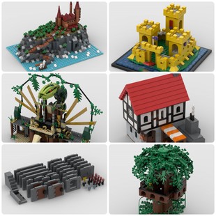 定制积木创意设计儿童玩具蛇庙城墙城门森林瞭望树中世纪建筑城堡