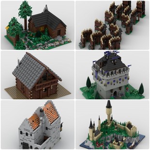 定制积木创意设计梦幻城堡木屋中世纪酒馆防御塔中世纪木屋栅栏