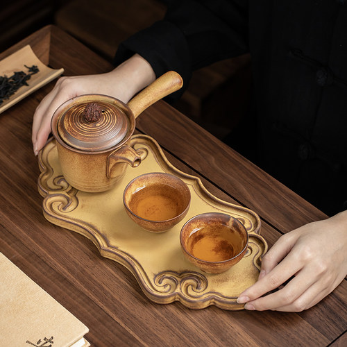 复古功夫茶具套装粗陶侧把壶释陶