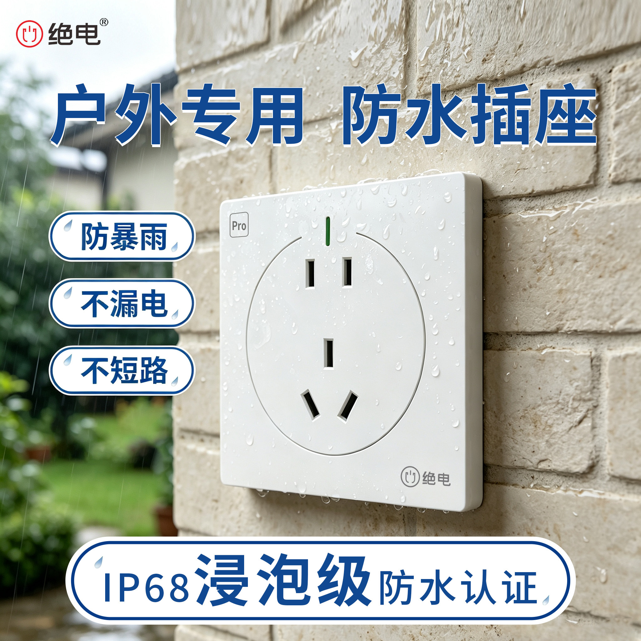 绝电户外一体式防水插座室外庭院花园阳台专用防触电电源开关面板
