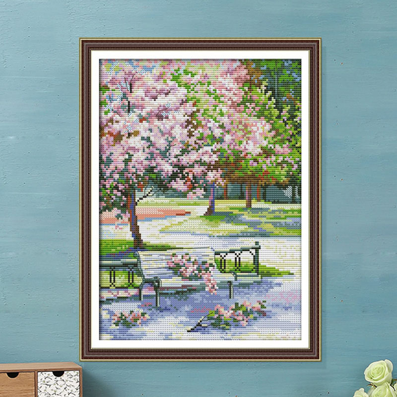 厂家新款十字绣 公园春色桃花客厅风景挂画diy刺绣材料包,特色手工艺,刺绣,淘宝优惠券,粉丝福利购,淘宝优惠卷